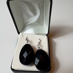 Black Faceted Teardrop Dangle Earrings‎ Women's Fashion Jewelry
